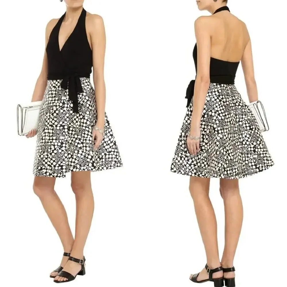 DVF Amelia Halter Wrap Dress Star Print Black White Size 4 NWT Classic Party - Picture 15 of 15